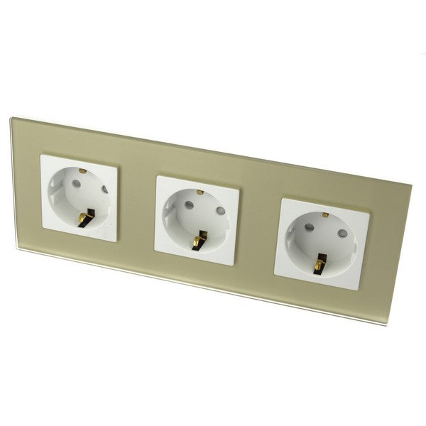 I LumoS Luxury Gold Glass 16A German Schuko Wall Plug Triple Socket