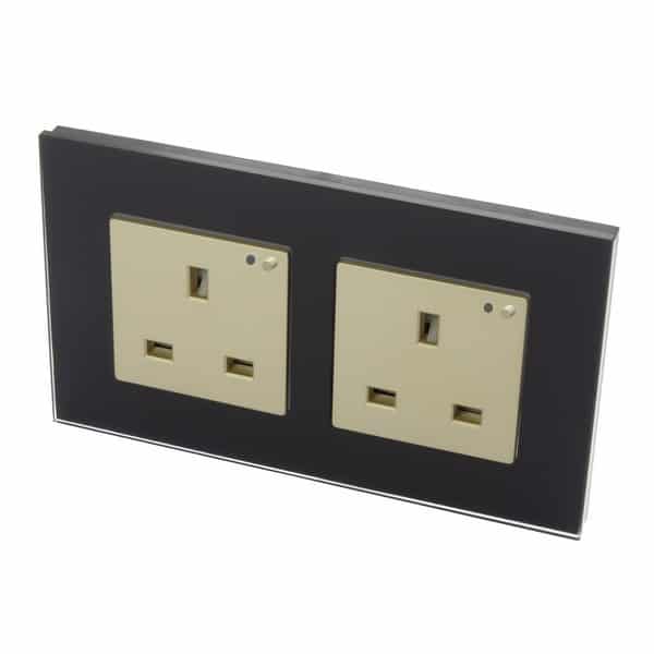 I LumoS Black Glass Frame WIFI RF Switched UK 13A Double Socket