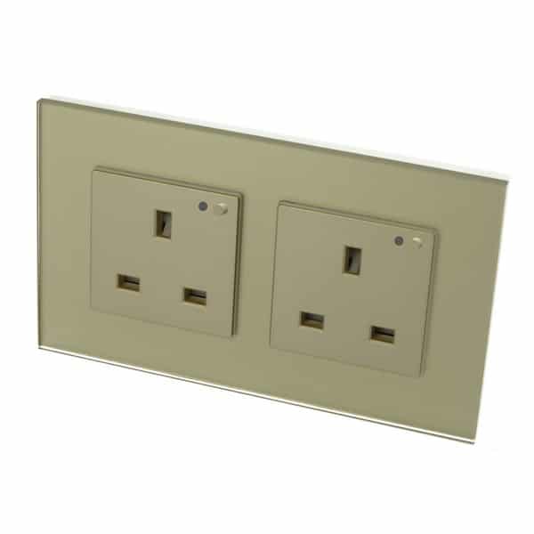 I LumoS Gold Glass Frame WIFI RF Switched UK 13A Double Socket