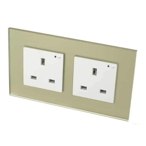 I LumoS Gold Glass Frame WIFI RF Switched UK 13A Double Socket