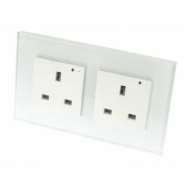 I LumoS PRO Smart Wi-Fi White Glass Frame Switched UK 13A Double Socket