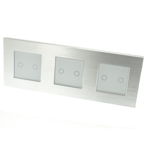 I LumoS PRO Silver Brushed Aluminium Frame & White Insert LED Smart Wi-Fi On/Off Touch Light Switches