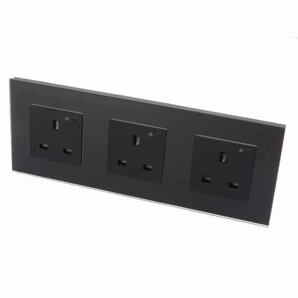 I LumoS Black Glass Frame WIFI RF Switched UK 13A Triple Socket