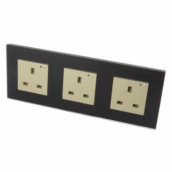I LumoS Black Glass Frame WIFI RF Switched UK 13A Triple Socket