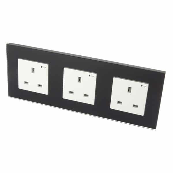 I LumoS Black Glass Frame WIFI RF Switched UK 13A Triple Socket
