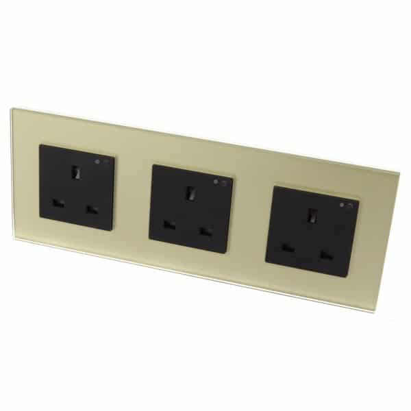 I LumoS PRO Smart Wi-Fi Gold Glass Frame Switched UK 13A Triple Socket
