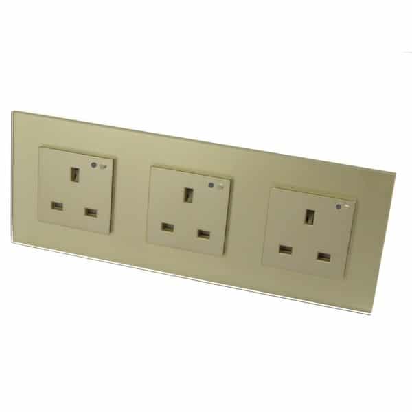 I LumoS Gold Glass Frame WIFI RF Switched UK 13A Triple Socket