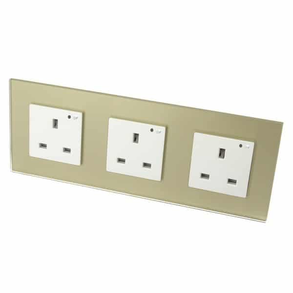 I LumoS Gold Glass Frame WIFI RF Switched UK 13A Triple Socket