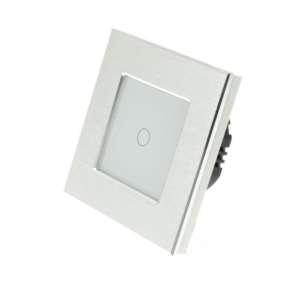 I LumoS PRO Silver Brushed Aluminium Frame & White Insert LED Smart Wi-Fi On/Off Touch Light Switches