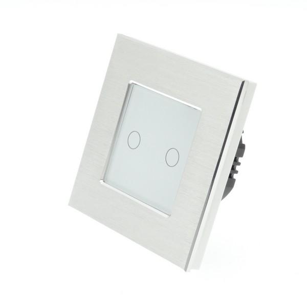 I LumoS PRO Silver Brushed Aluminium Frame & White Insert LED Smart Wi-Fi On/Off Touch Light Switches