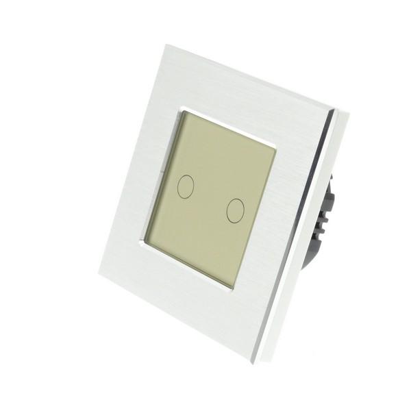 I LumoS PRO Silver Brushed Aluminium Frame & Gold Insert LED Smart Wi-Fi On/Off Touch Light Switches