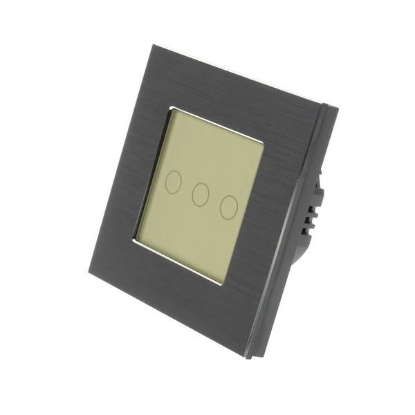 I LumoS PRO Black Brushed Aluminium Frame & Gold Insert LED Smart Wi-Fi On/Off Touch Light Switches