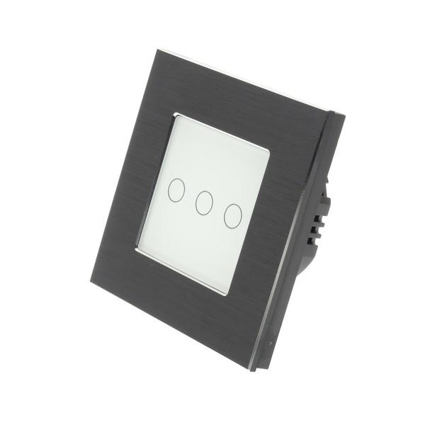 I LumoS PRO Black Brushed Aluminium Frame & White Insert LED Smart Wi-Fi On/Off Touch Light Switches