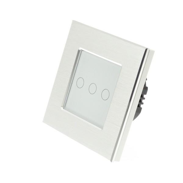 I LumoS PRO Silver Brushed Aluminium Frame & White Insert LED Smart Wi-Fi On/Off Touch Light Switches