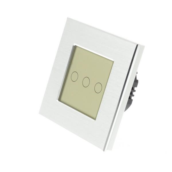 I LumoS PRO Silver Brushed Aluminium Frame & Gold Insert LED Smart Wi-Fi On/Off Touch Light Switches