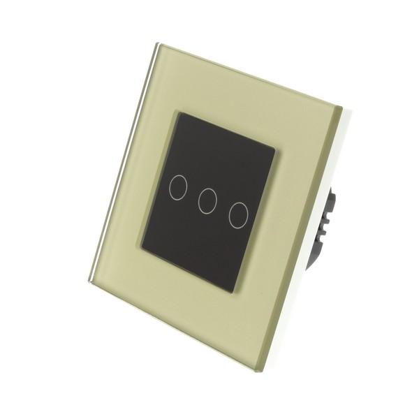I LumoS PRO Gold Glass Frame & Black Insert LED Smart Wi-Fi On/Off Touch Light Switches