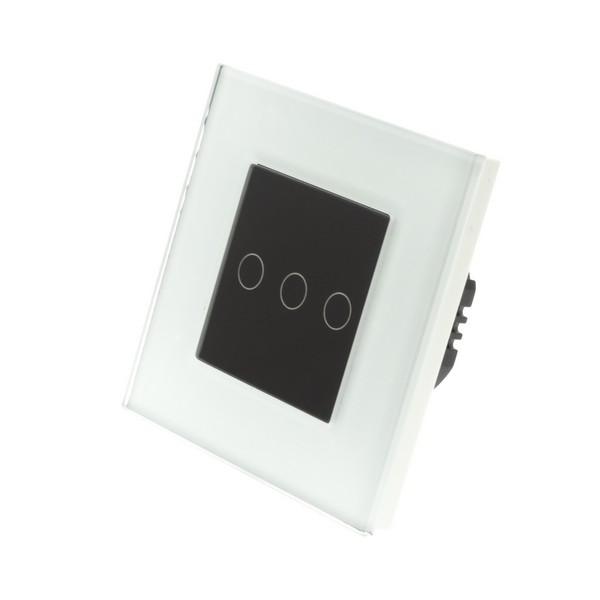 I LumoS PRO White Glass Frame & Black Insert LED Smart Wi-Fi On/Off Touch Light Switches