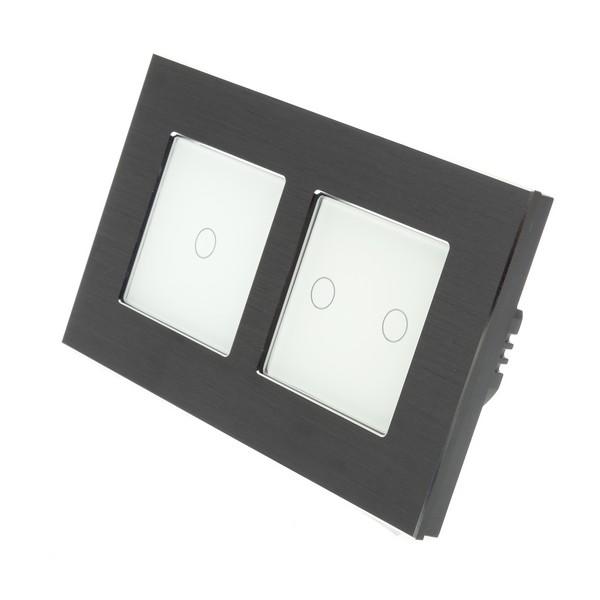 I LumoS PRO Black Brushed Aluminium Frame & White Insert LED Smart Wi-Fi On/Off Touch Light Switches