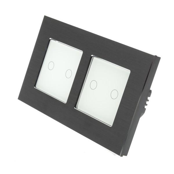 I LumoS PRO Black Brushed Aluminium Frame & White Insert LED Smart Wi-Fi On/Off Touch Light Switches