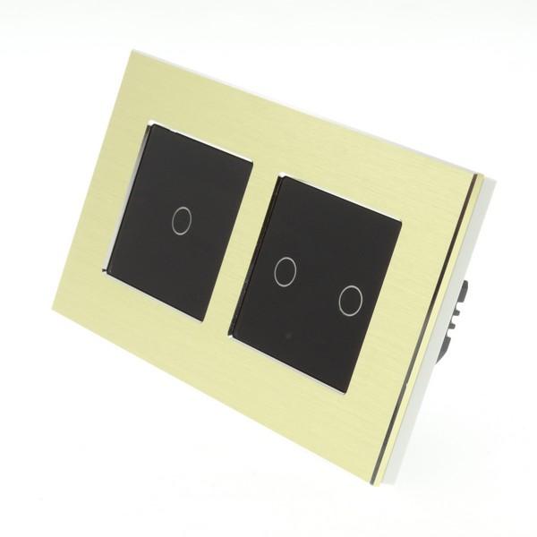 I LumoS PRO Gold Brushed Aluminium Frame & Black Insert LED Smart Wi-Fi On/Off Touch Light Switches