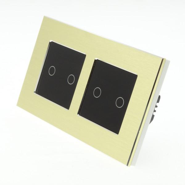 I LumoS PRO Gold Brushed Aluminium Frame & Black Insert LED Smart Wi-Fi On/Off Touch Light Switches