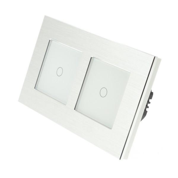 I LumoS PRO Silver Brushed Aluminium Frame & White Insert LED Smart Wi-Fi On/Off Touch Light Switches