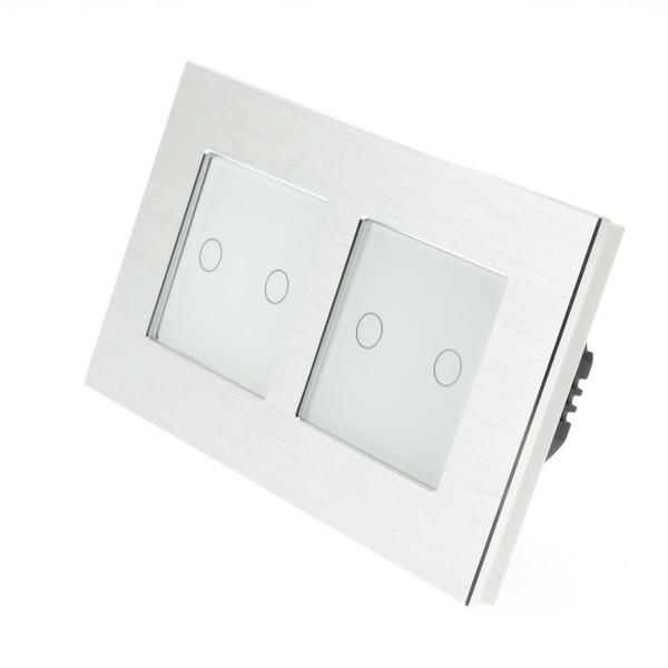 I LumoS PRO Silver Brushed Aluminium Frame & White Insert LED Smart Wi-Fi On/Off Touch Light Switches