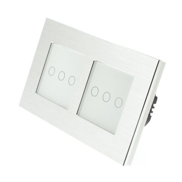 I LumoS PRO Silver Brushed Aluminium Frame & White Insert LED Smart Wi-Fi On/Off Touch Light Switches