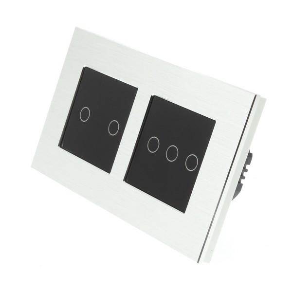 I LumoS PRO Silver Brushed Aluminium Frame & Black Insert LED Smart Wi-Fi On/Off Touch Light Switches