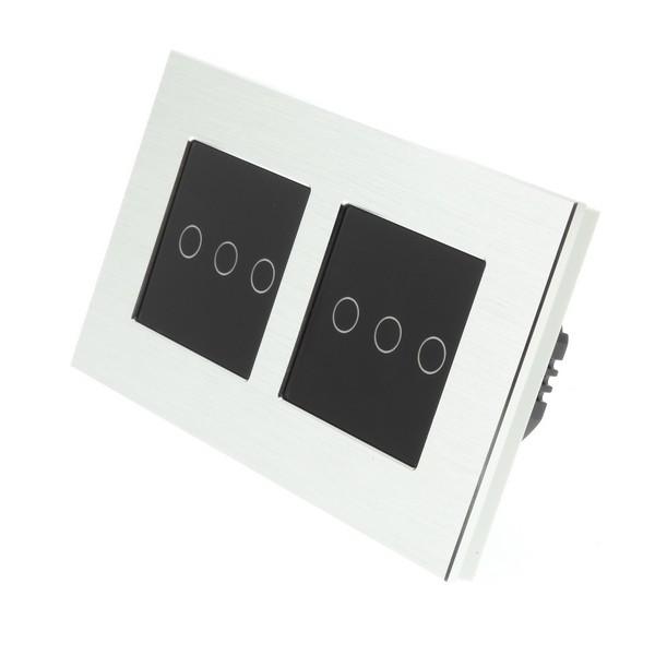 I LumoS PRO Silver Brushed Aluminium Frame & Black Insert LED Smart Wi-Fi On/Off Touch Light Switches