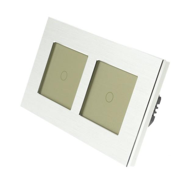 I LumoS PRO Silver Brushed Aluminium Frame & Gold Insert LED Smart Wi-Fi On/Off Touch Light Switches