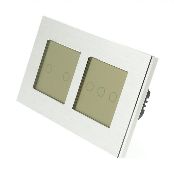 I LumoS PRO Silver Brushed Aluminium Frame & Gold Insert LED Smart Wi-Fi On/Off Touch Light Switches