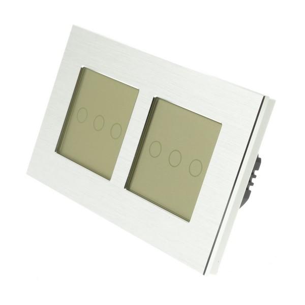 I LumoS PRO Silver Brushed Aluminium Frame & Gold Insert LED Smart Wi-Fi On/Off Touch Light Switches