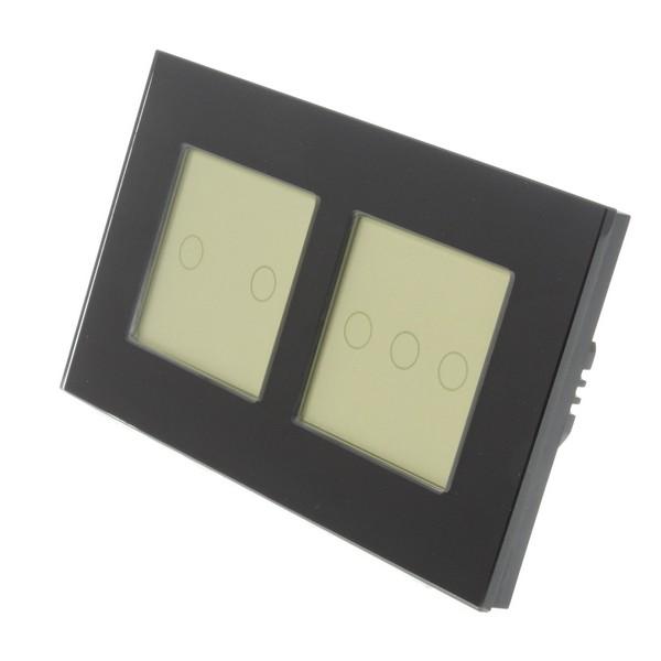 I LumoS PRO Black Glass Frame & Gold Insert LED Smart Wi-Fi On/Off Touch Light Switches