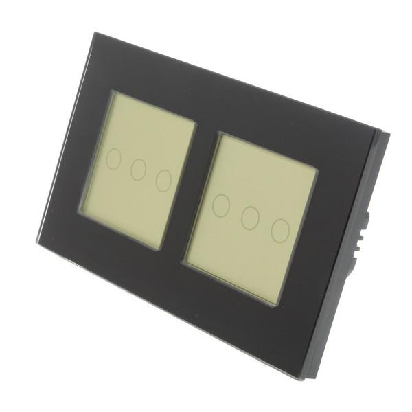 I LumoS PRO Black Glass Frame & Gold Insert LED Smart Wi-Fi On/Off Touch Light Switches