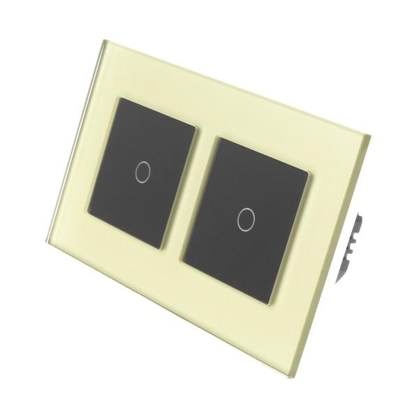 I LumoS PRO Gold Glass Frame & Black Insert LED Smart Wi-Fi On/Off Touch Light Switches