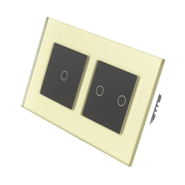 I LumoS PRO Gold Glass Frame & Black Insert LED Smart Wi-Fi On/Off Touch Light Switches