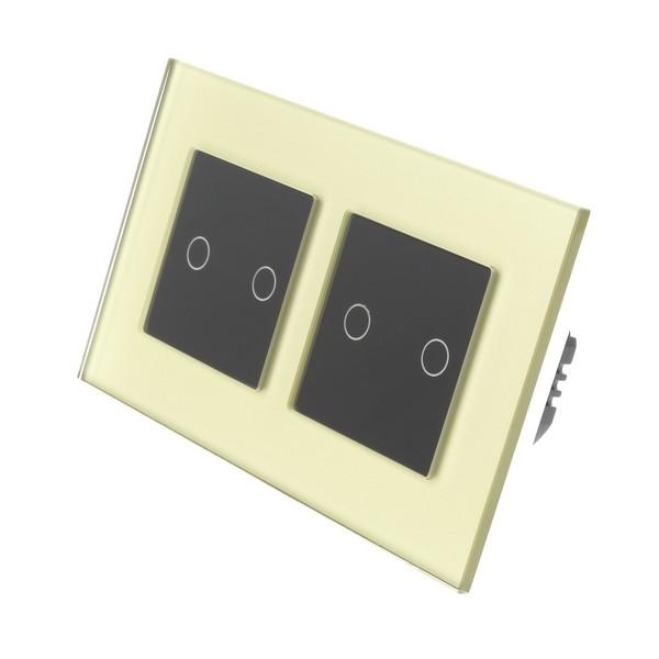 I LumoS PRO Gold Glass Frame & Black Insert LED Smart Wi-Fi On/Off Touch Light Switches