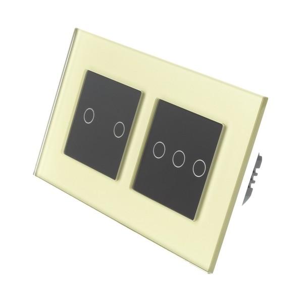 I LumoS PRO Gold Glass Frame & Black Insert LED Smart Wi-Fi On/Off Touch Light Switches