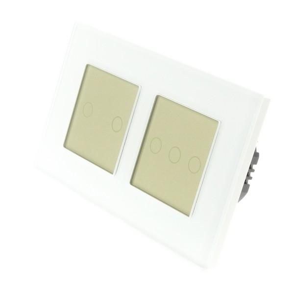 I LumoS PRO White Glass Frame & Gold Insert LED Smart Wi-Fi On/Off Touch Light Switches