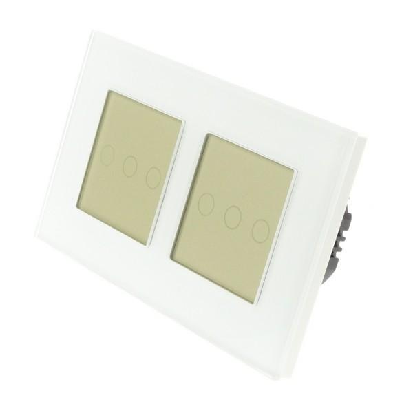 I LumoS PRO White Glass Frame & Gold Insert LED Smart Wi-Fi On/Off Touch Light Switches