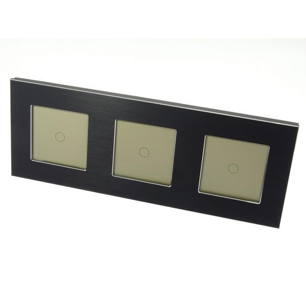 I LumoS PRO Black Brushed Aluminium Frame & Gold Insert LED Smart Wi-Fi On/Off Touch Light Switches