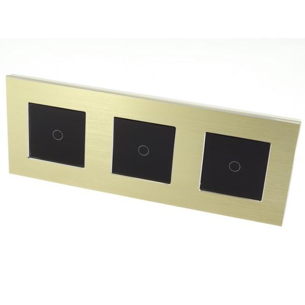 I LumoS PRO Gold Brushed Aluminium Frame & Black Insert LED Smart Wi-Fi On/Off Touch Light Switches