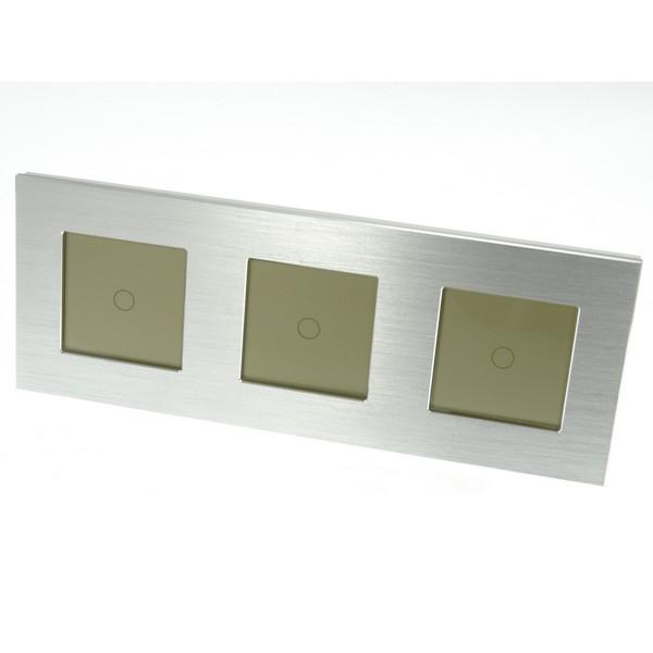 I LumoS PRO Silver Brushed Aluminium Frame & Gold Insert LED Smart Wi-Fi On/Off Touch Light Switches