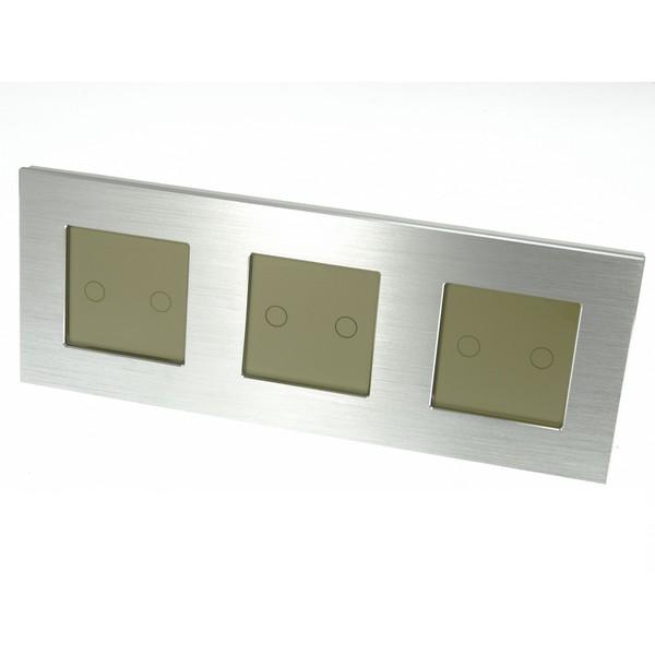 I LumoS PRO Silver Brushed Aluminium Frame & Gold Insert LED Smart Wi-Fi On/Off Touch Light Switches